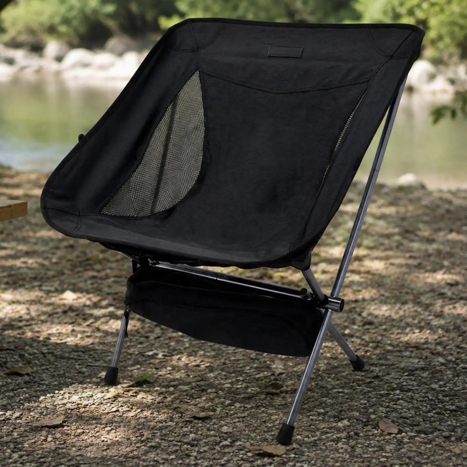 Folding Moon Chair with Storage Bag Compact Foldable Camp Chair with Mesh Pocket Supportive for Fishing, Indoor Seating,