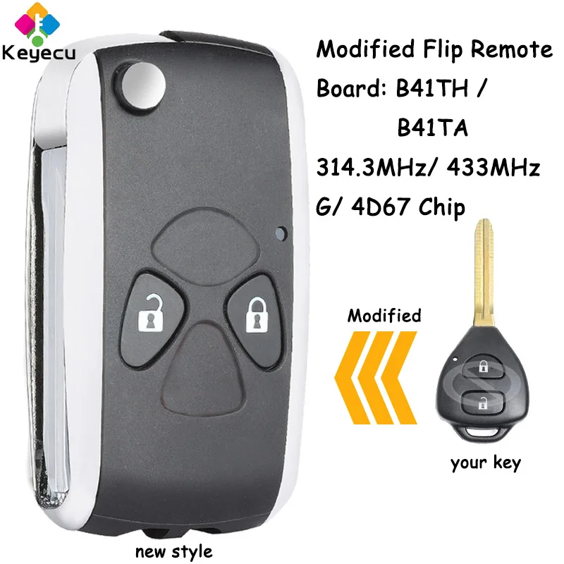 

KEYECU Modified Flip Remote Car Key With 2 Buttons 314.3MHz 433MHz 4D67 G Chip for Toyota Yaris Hilux Vigo Tokai Fob B41TH B41TA