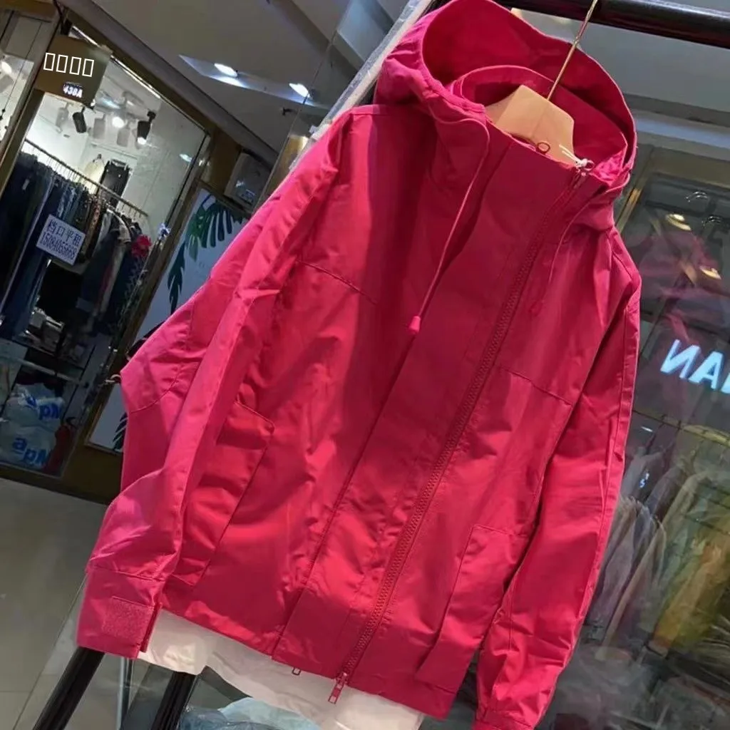 여성용 후드 더블 지퍼 오픈 카디건 작업복 재킷 윈드브레이커 긴 소매 레귤러 핏 폴리에스터 섬유 봄 외투