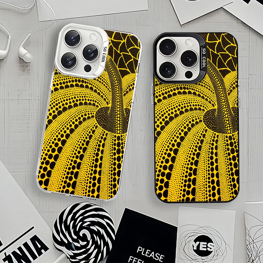 For iPhone 12 11 13 14 15 16 Funny Y-Yayoi Art K-Kusama Max Pro Plus Mini Protective Cover IMD Phone Case