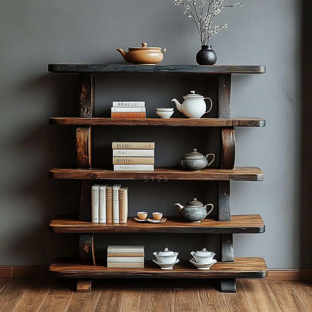 

Bogu rack Chinese simple modern Duobao Pavilion tea set floor rack