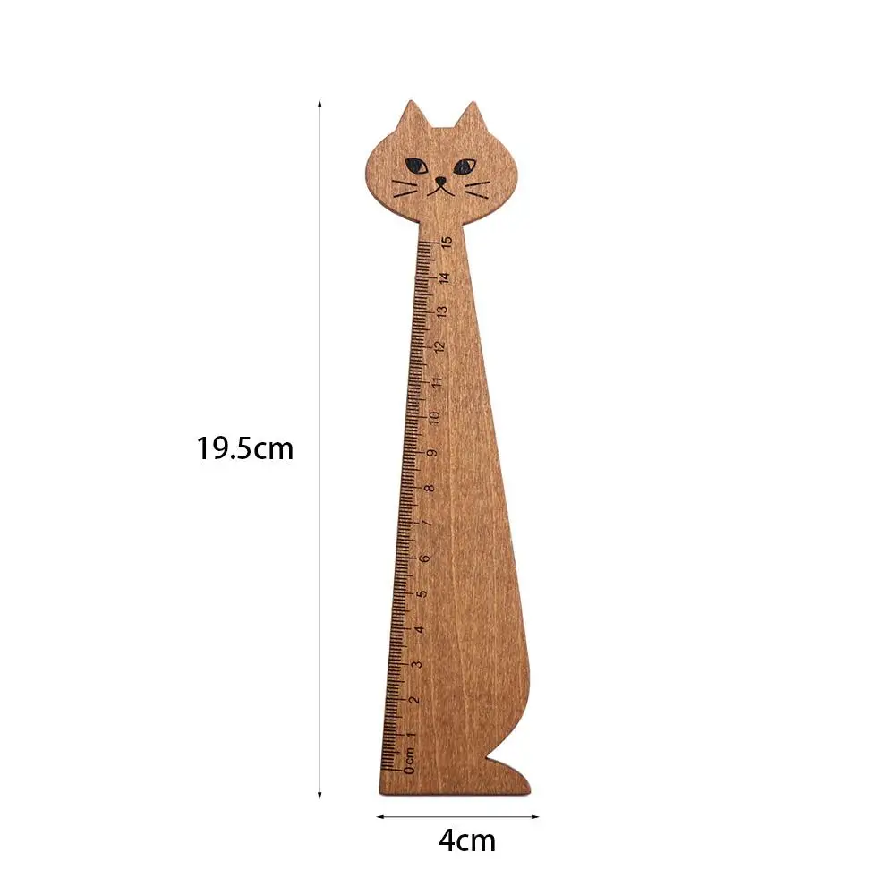 1PC Practical Household Cartoon Cat for School Office Home Wooden Straight Ruler Student Tools Drawing Ruler Sewing Ruler
