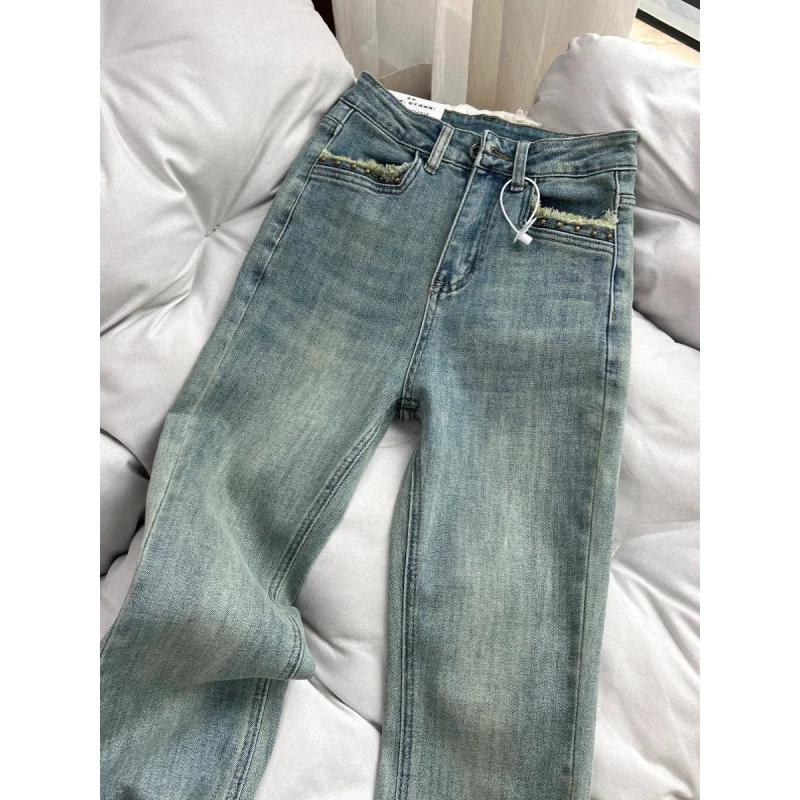 جينز أمريكي عتيق متوهج للنساء لخريف 2025 نمط جديد قصير القامة عالي الخصر سروال طويل متعدد الاستخدامات #2