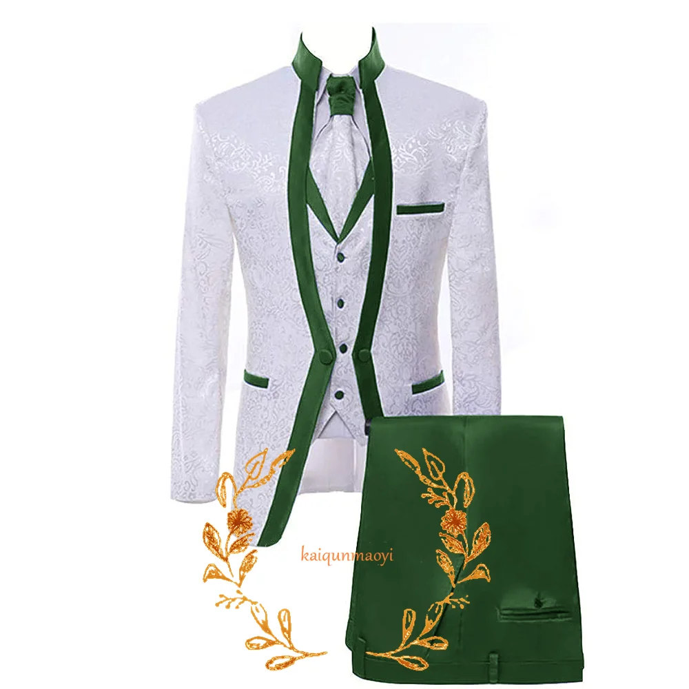 Terno de casamento jacquard branco masculino, smoking de festa formal, vestido do noivo, roupa personalizada, XS-5XL, 3 pcs