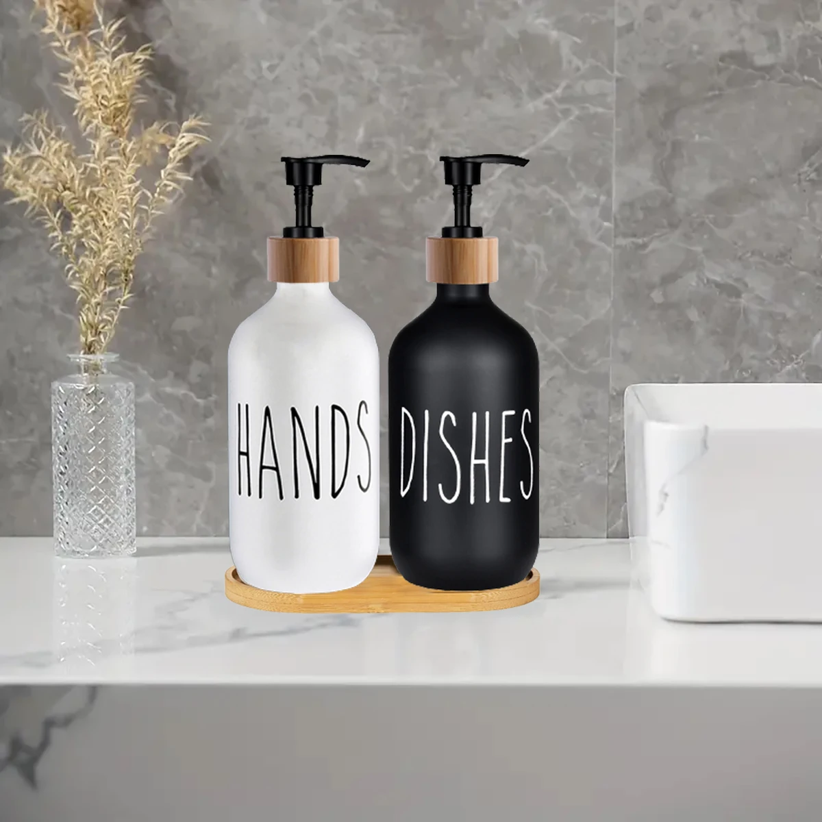 Kitchen Soap Dispenser Contains Hand Soap and Dish Soap Dispenser Sink Countertops Decor Dividing Bottle 500ml