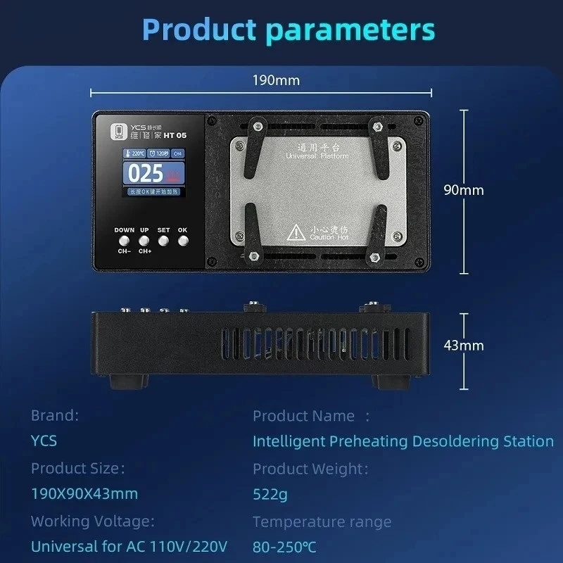 YCS HT05 Universal Preheating Platform for iPhone Huawei Xiaomi OPPO Phone Motherboard Layering / Desoldering / Chip Degumming