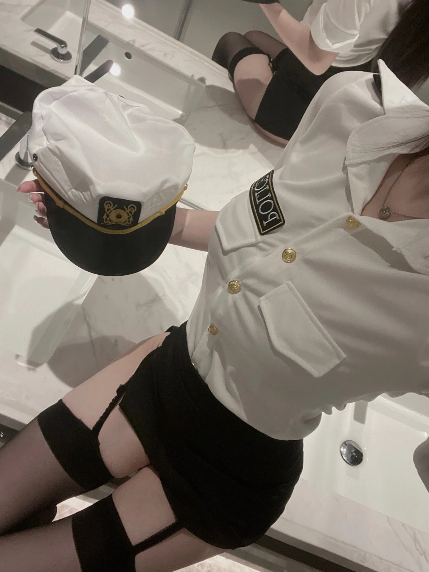 セクシーな空姐コスチュームセット レディース ハロウィン エアスチュワーデス ハイウエスト オルト スベ ツーピースセット 大人向け ファッション パフォーマンス デート