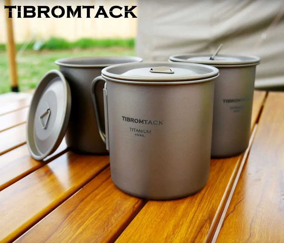 Portable Titanium Outdoor Camping Mug with Lid, Military Mug with Mesh Bag, 450ml