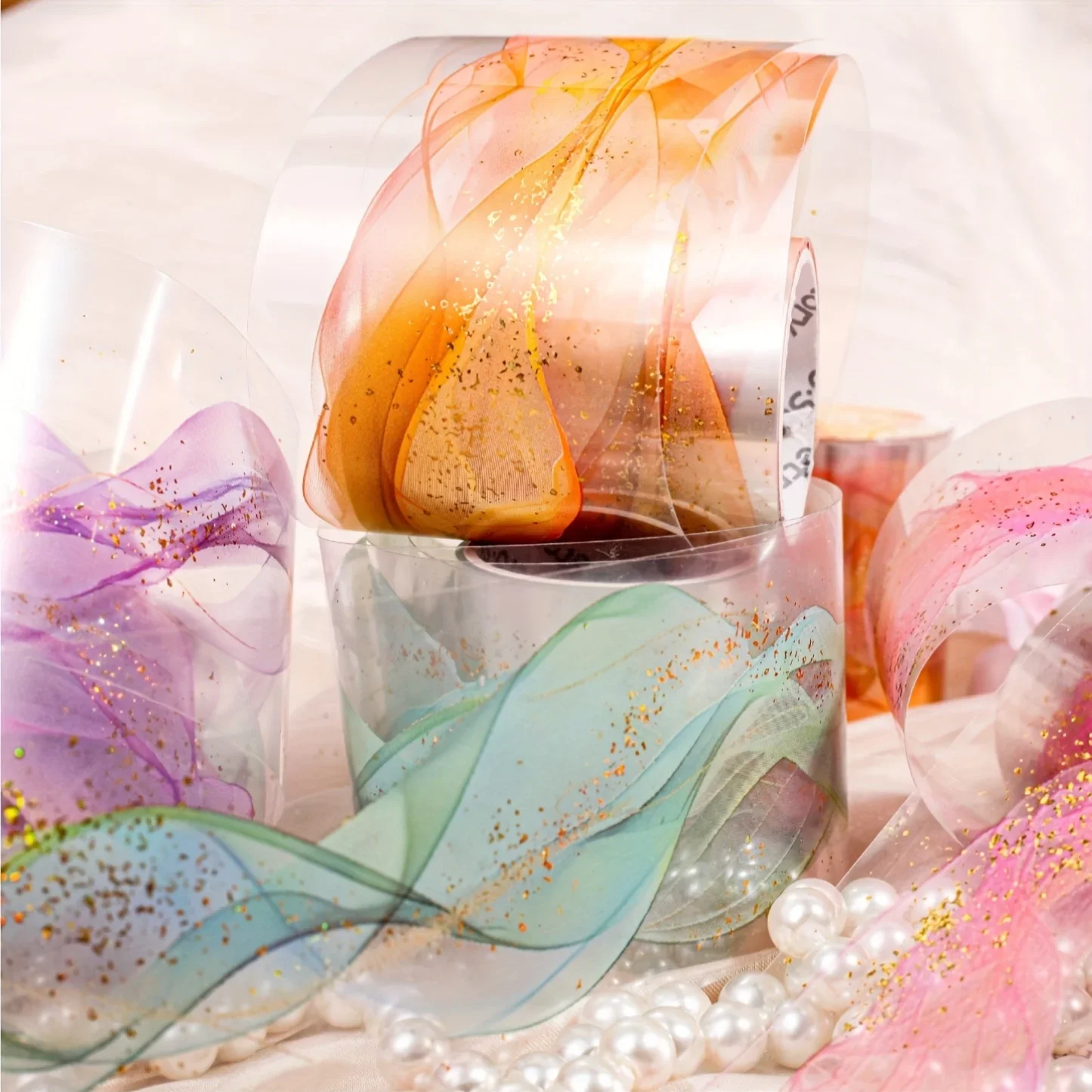 3 rouleaux de ruban PET, série Golden Swirl, artisanat décoratif DIY pour journaux, ordinateurs portables, bouteilles d'eau, coques de téléphone, cartes de vacances