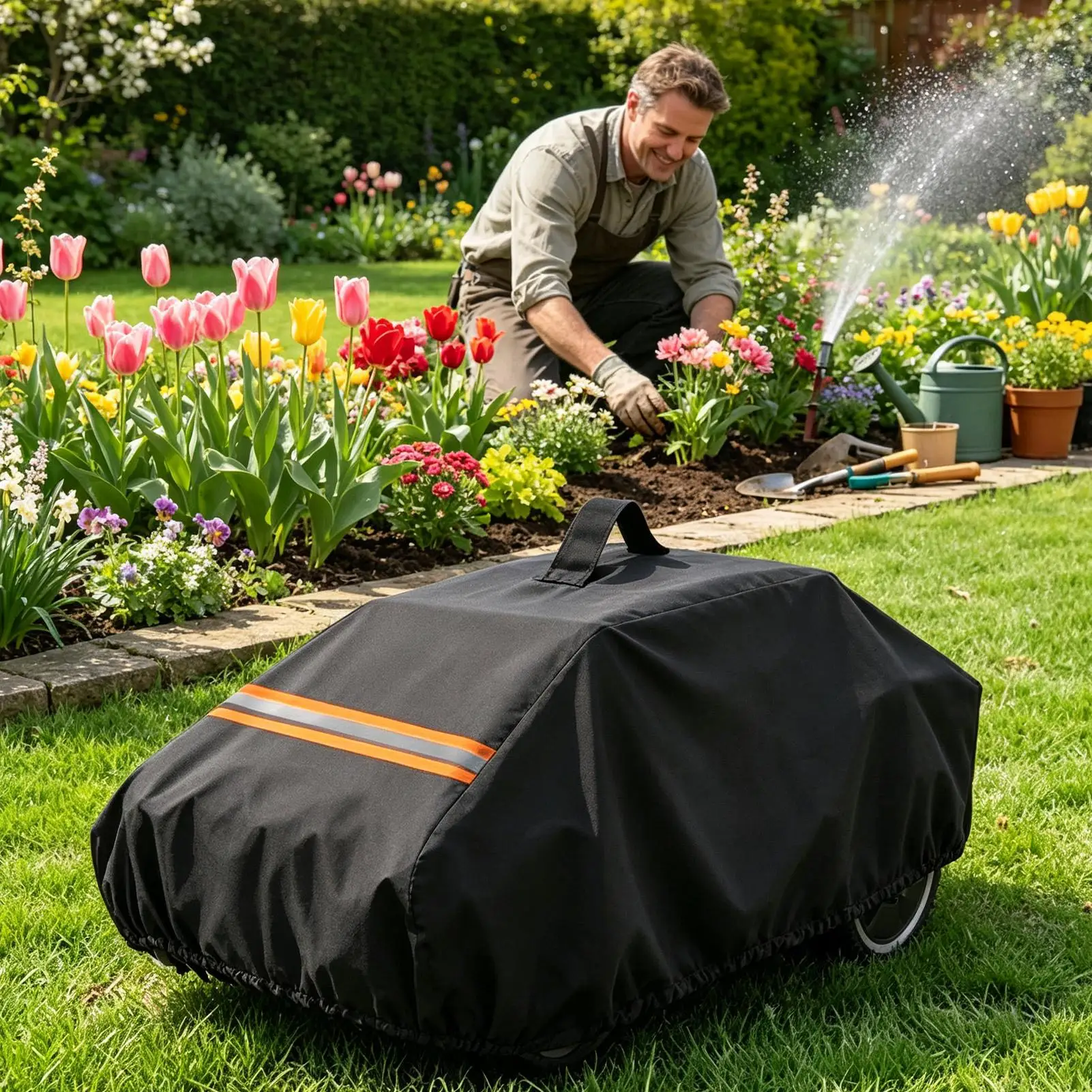 56X43X31cm/83X62X43cm Waterproof Lawn Mower Cover Reflective Waterproof Windproof Protective Riding Lawn Mower Dust Cover