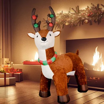 Inflável Natal Plush Reindeer Dolls Decoração 5.9ft LED Lights Blow Up Toy Xmas Outdoor Yard Decor para Home Holiday Party