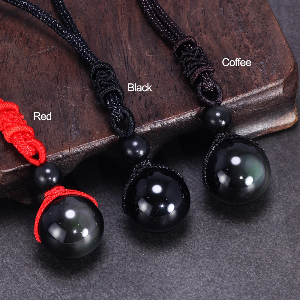 Necklaces & Pendants Natural Stone For Women and Men Black Obsidian Rainbow Eye Beads Ball Transfer Lucky Love