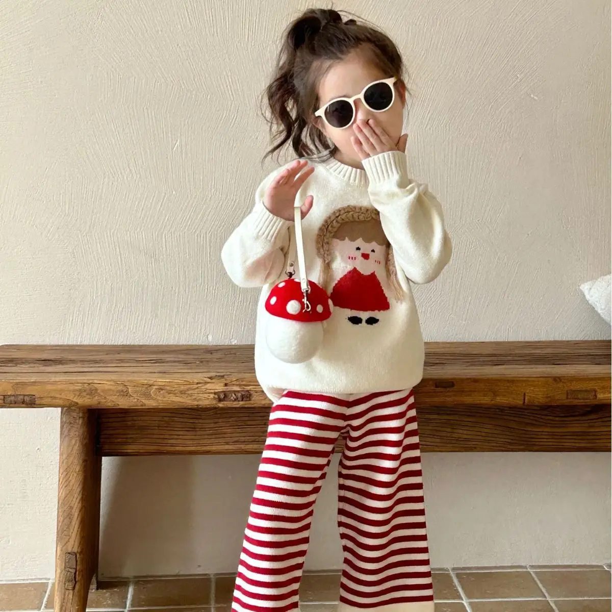 

Baby Girl Clothes Suit Fall 2024 New Children Wear Girls Cute Doll Wool Fashion Cute Gentle Striped Wool Pantsuit 2-piece Set