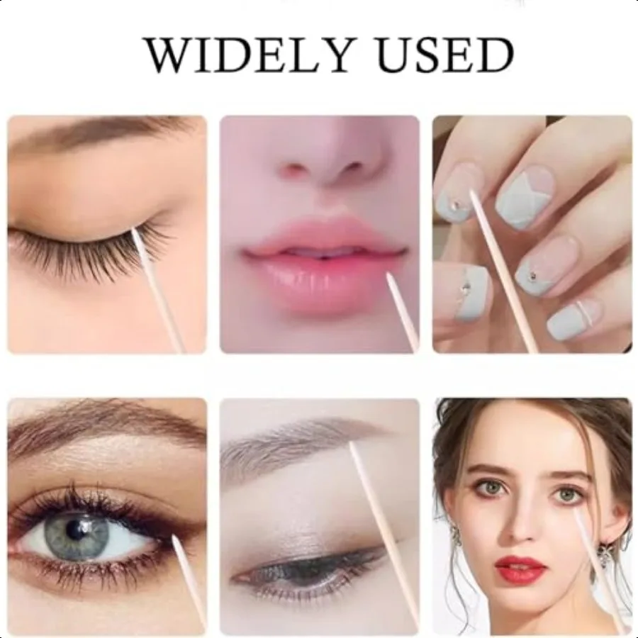 400pcs Microblading Cotton Swab with Wood Handle Small Pointed Tip Head for Eyebrow Tattoo Beauty Makeup Color Nail Seam Dedica