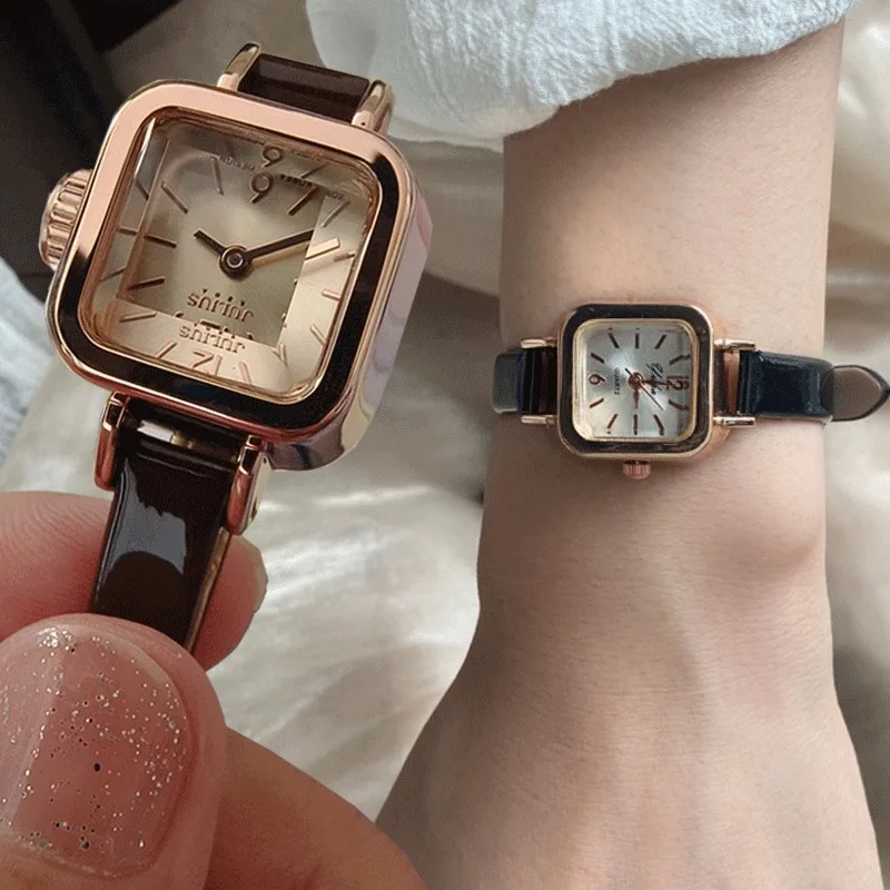 

Женские часы с маленьким квадратным циферблатом, ультратонкий кожаный ремешок, элегантные повседневные кварцевые наручные часы, женские модные часы Reloj Mujer