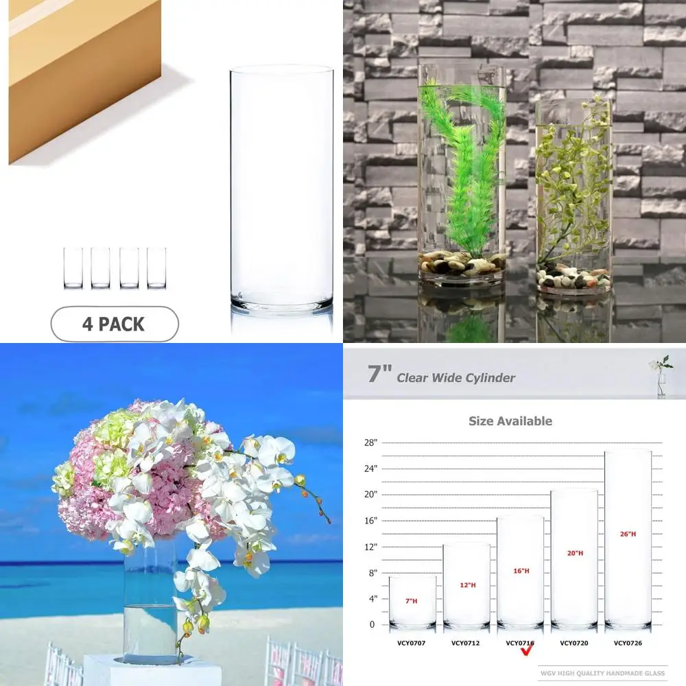 Clear Large Diameter Glass Cylinder Vase, Bulk Floral Container, Wide Planter Terrarium for Home Decor and Garden Use