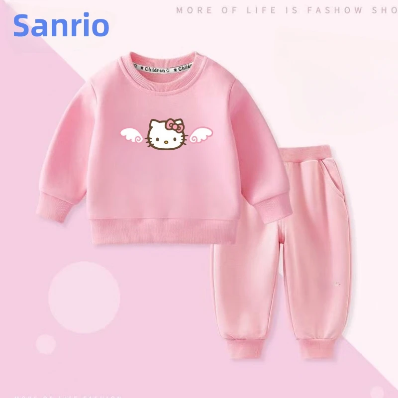 

Sanrio, осенний комплект одежды для маленьких девочек, детские толстовки с принтом «Hello Kitty», пуловер, топ и штаны, костюм из 2 предметов, детская одежда