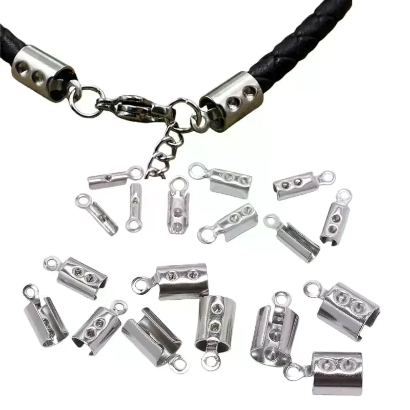 DIY Jewelry Making: 50/100 Pcs Stainless Steel Crimp End Cap Connectors; Leather Cord Clips and Necklace Supplies.