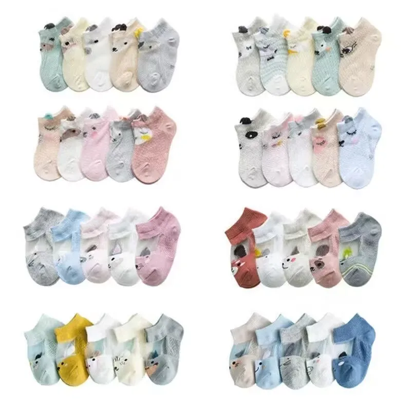 Mädchensocken, 5 Paare/Lot, Frühling, Sommer, Baumwolle, Socken für Kleinkinder, niedliches Blumenmuster für Kinder, Babys