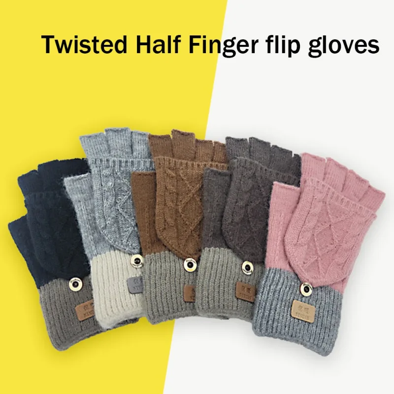 Winter Warme Handschuhe Strick Flip Fingerlose Thermische Handschuhe Student Bequeme Halb Finger Handschuhe Gestrickte Handschuhe Schnee Fäustlinge