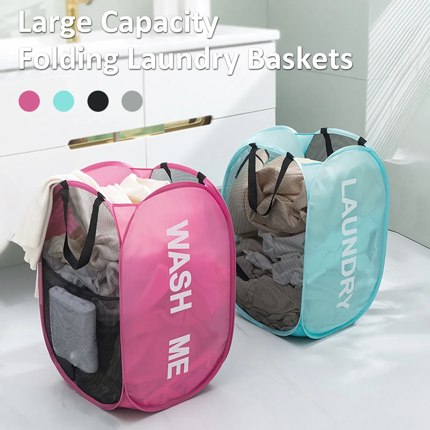 

Folding Laundry Baskets Large Capacity Washable Clothes Organizer Mesh Breathable Dirty Laundry Basket Bathroom Laundy basket