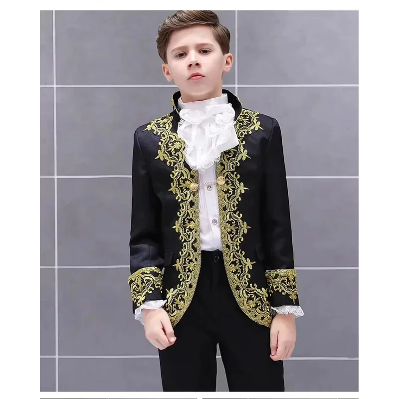 Crianças cosplay traje de príncipe medieval criança menino rei desempenho vampiro cavaleiro smoking terno carnaval fantasia vestir-se presente aniversário