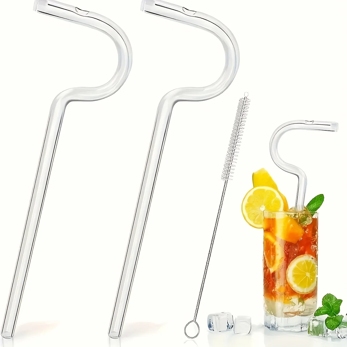 2pcs Reusable Glass Drinking Straws Smoothie Straws for Milkshakes Frozen Drinks, Smoothies, Bubble Tea-Environmentally Friendly