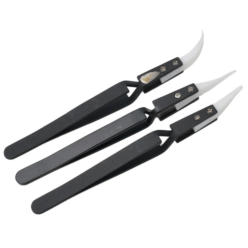 Ceramic Tweezers Tweezers 3 Pcs Anti-Static Electronic Soldering Precision Reverse Acid Resistant Straight Tip