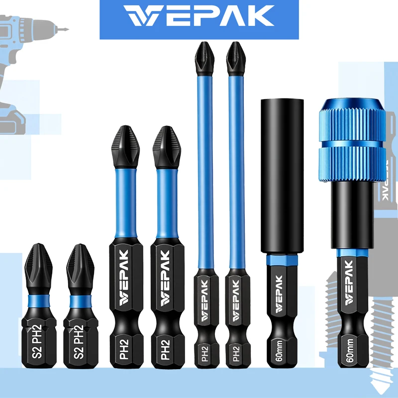 

Набор держателей для ударной отвертки VEPAK, шестигранная ручка, сталь S2, противоскользящие насадки для инструментов высокой твердости VP1BT60-M VP1BT60-SL