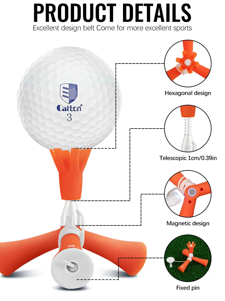 Caiton 1 Stück verstellbares dreieckiges Golf-Tee, Mutter- und Kinder-Design, magnetischer Hutclip, kompatibel, langlebig, stabil, wiederverwendbar, 4 Farben – Detail 4