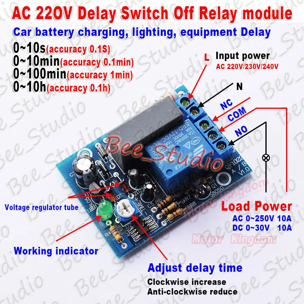 AC 220V 230V Adjustable Timer Delay Switch Turn Off Time Control Relay Module