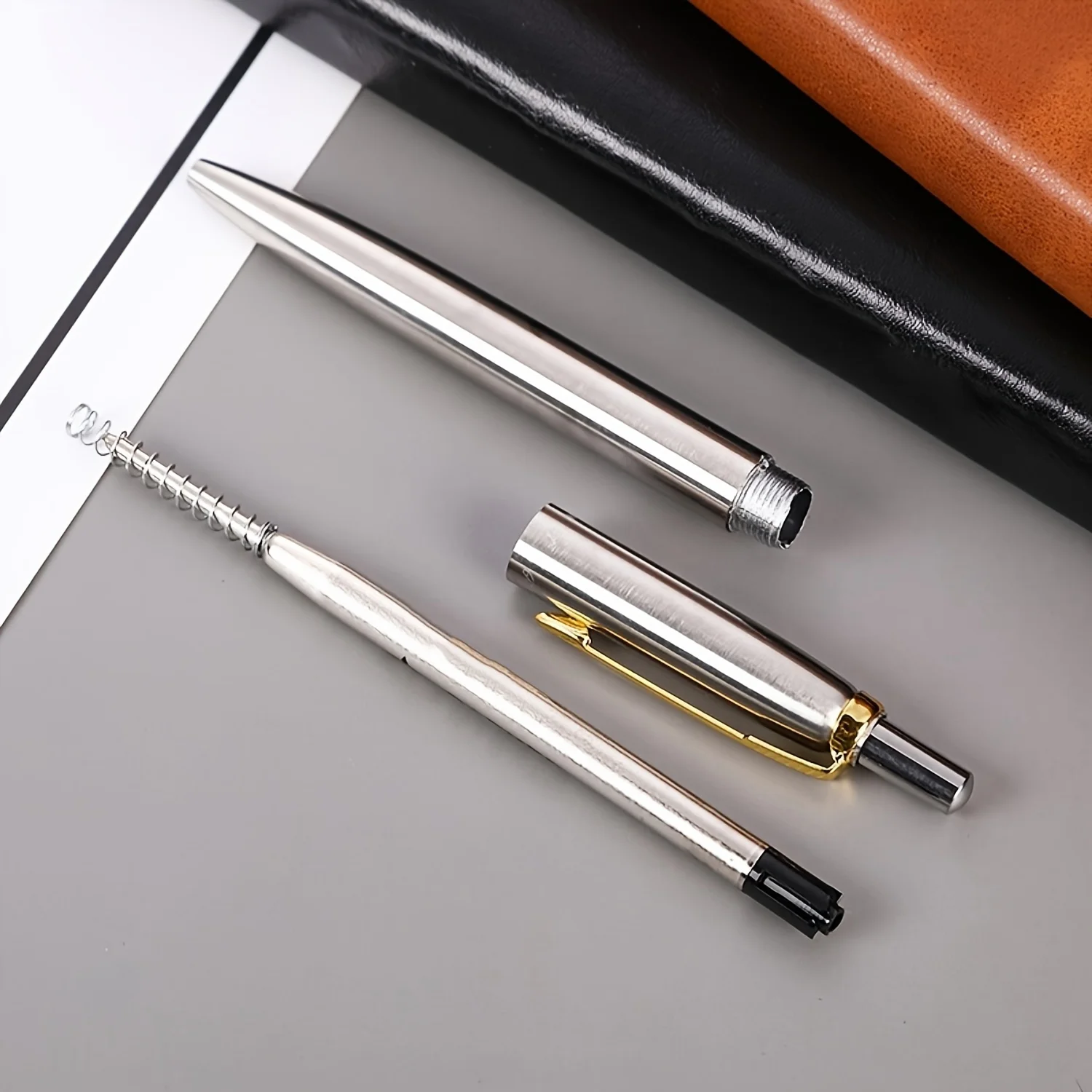 6 Stück/Set Metall-Kugelschreiber, Werbeartikel, G2-Mine, blaue Tinte, automatische Kugelschreiber, Set für Schule, Bürobedarf, Stift – Detail 6