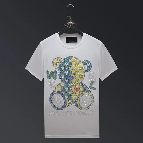 Imagen 2 del producto 2025 Camisetas de oso de dibujos animados con diamantes de imitación para Hombre, Ropa de verano, ropa de calle de moda, camisetas finas de manga corta con cuello redondo, Ropa para Hombre