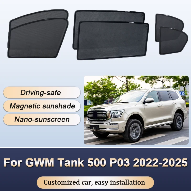 

Sun Shades For GWM Tank 500 P03 2022 2023 2024 2025 Sunshades Magnetic Heat insulation Privacy Window Visor Car Accessories