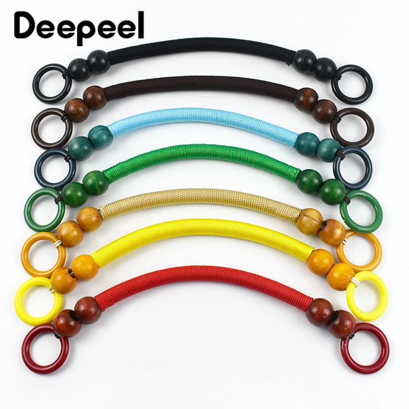 

1/2Pcs Deepeel 37cm Wooden Beaded Bag Handle Woven Nylon Rope Handles Purse Handbag Strap DIY Handmade Sewing Bags Accessories