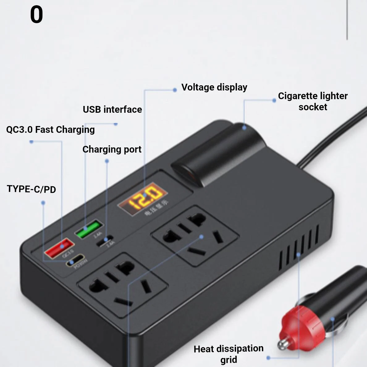 Adaptador Inversor de Tomada Automotiva 200W para Isqueiro de Cigarro, Conversor de Energia DC 12V 24V para 220V, 7 Portas, Carregadores USB Tipo-C PD, Tomada AC