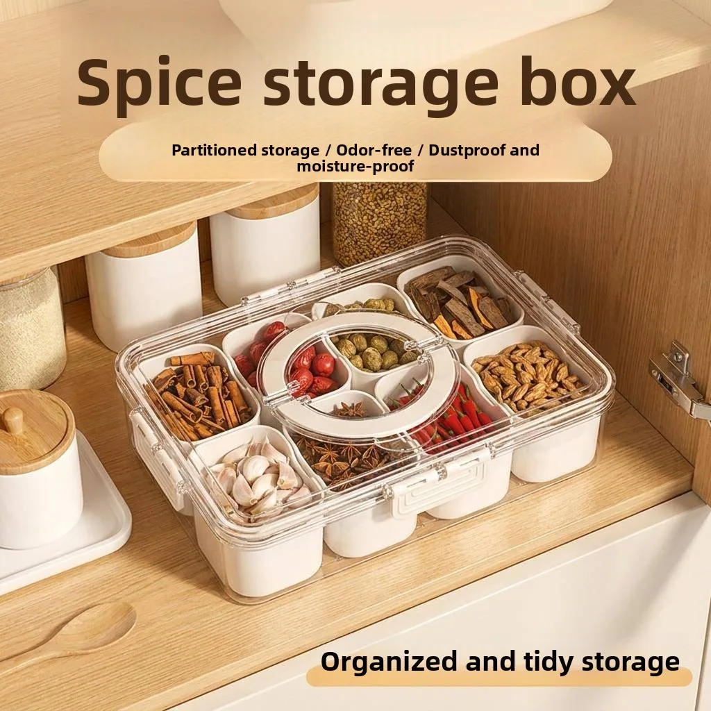 

Kitchen Spice Storage Box Peppercorns Herbs Cumin Storage Container Square Plastic Non- Home Use Cooking Organizer