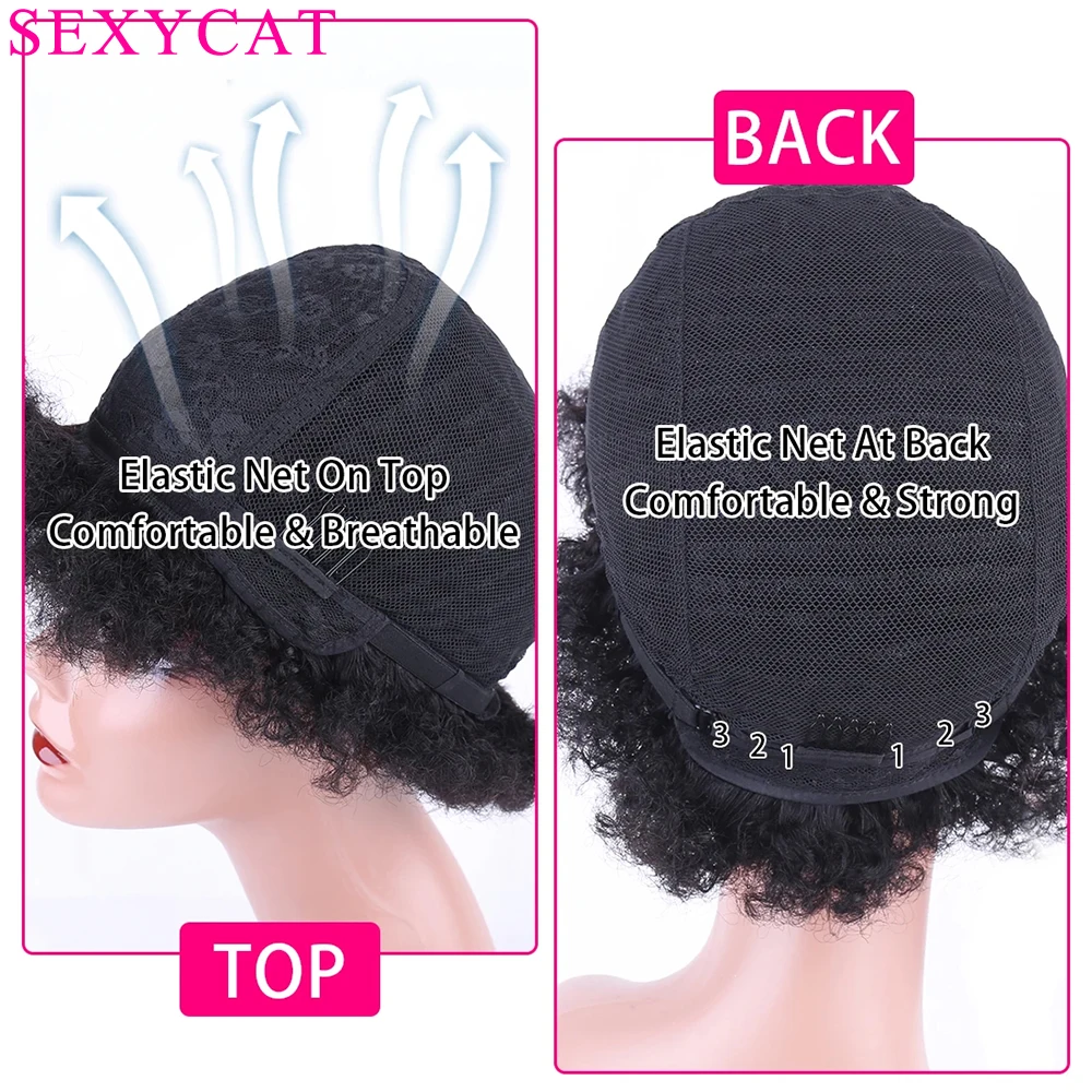 Sexycat Curly Pixie Cut Pruiken Menselijk Haar 6 Inch Kort Krullend Niets Kant Pruiken Menselijk Haar Zwart Vrouwen Natuurlijke Kleur