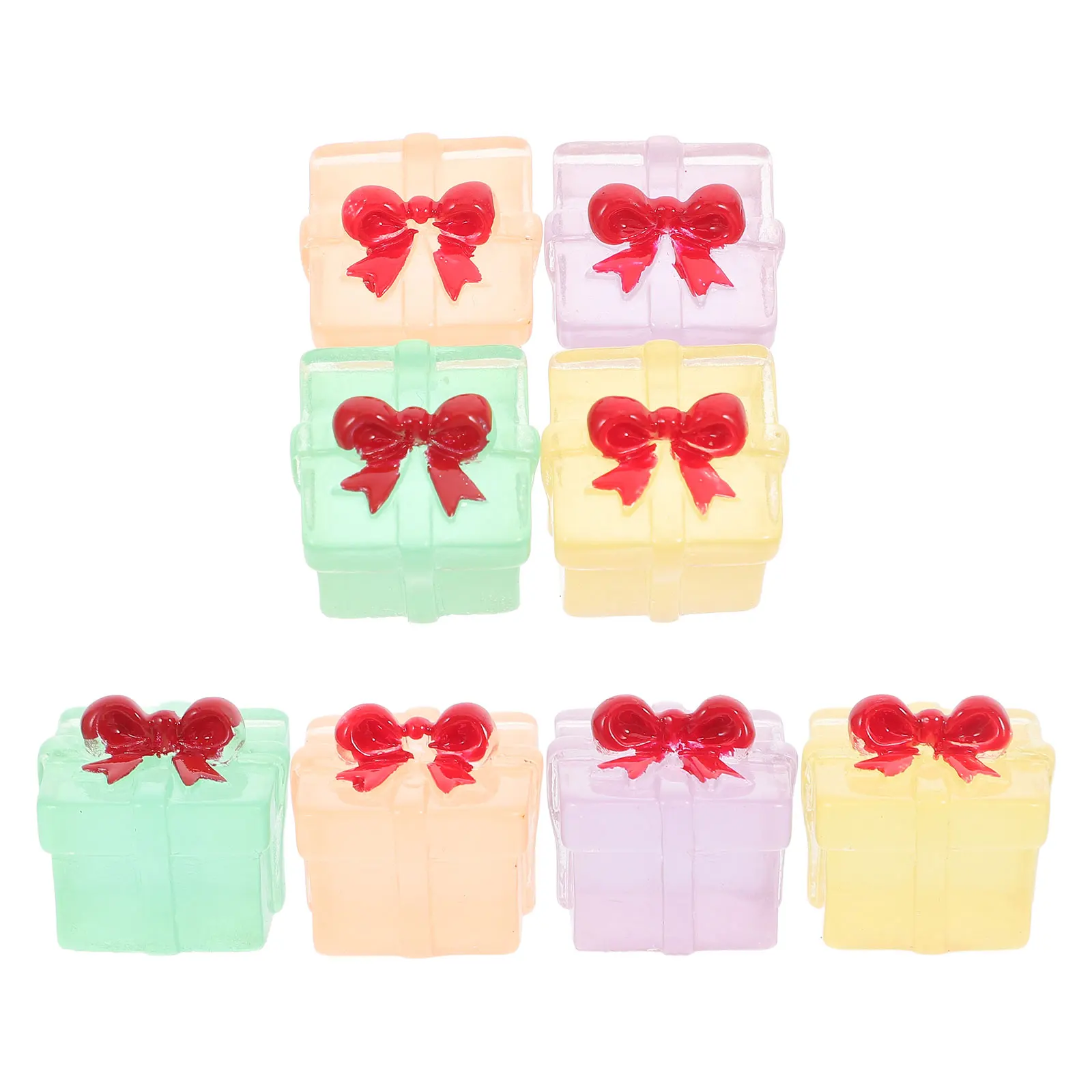 

8Pcs Mini Resin Present Boxes Glow in Dark Tiny Ornaments for Christmas Party Fairy Garden Decoration Micro Landscape
