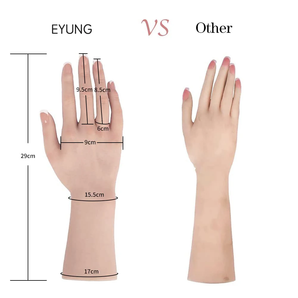 Realistic Lifelike Silicone Life Size Female Model Hand Silicone for Halloween Costume Prosthetics Acrylic Nails Showing Nail