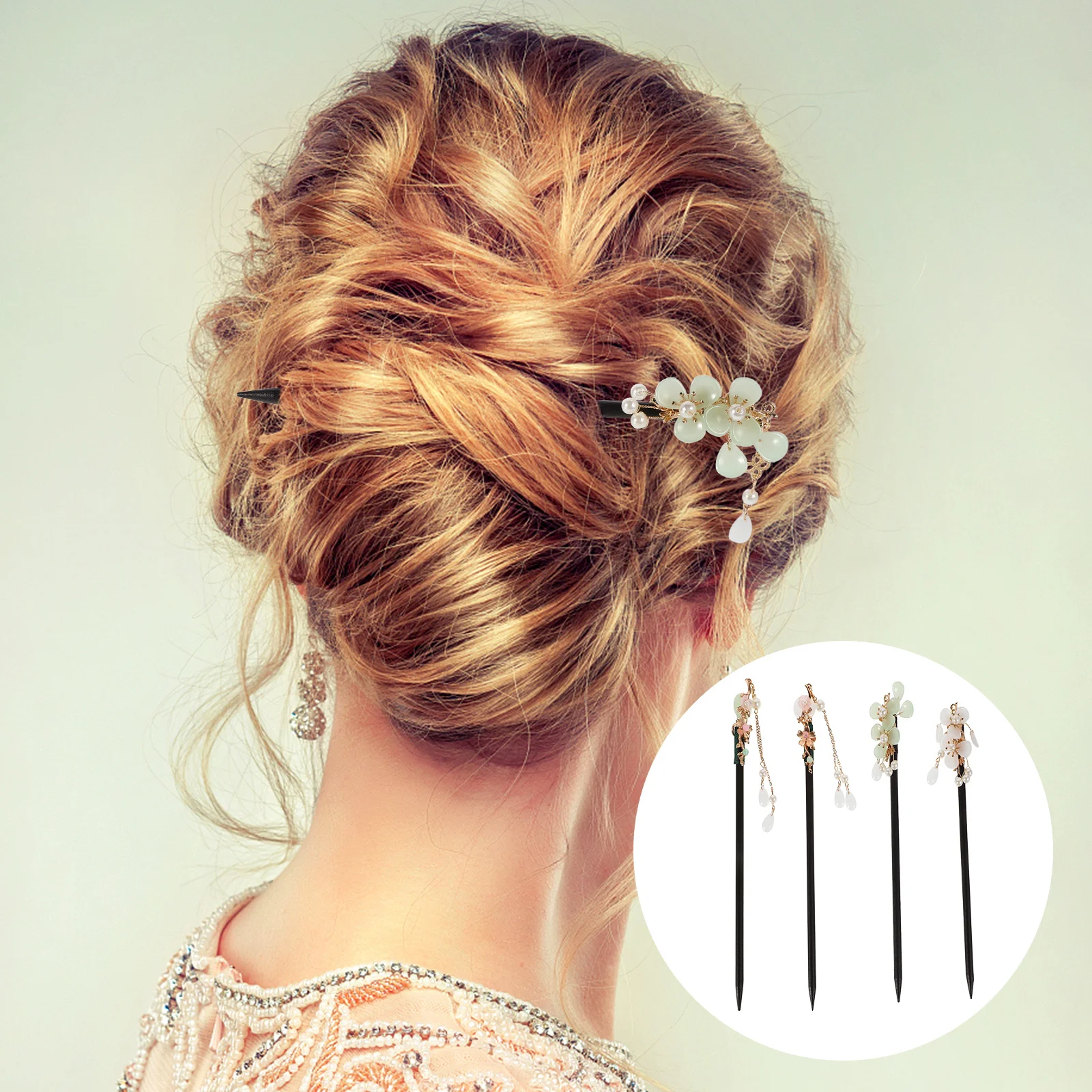 

4Pcs Vintage Wooden Hair Sticks Tassel Hairpin Ancient Chinese Style Hair Accessories Decorative Pin for Hanfu Hairstyle