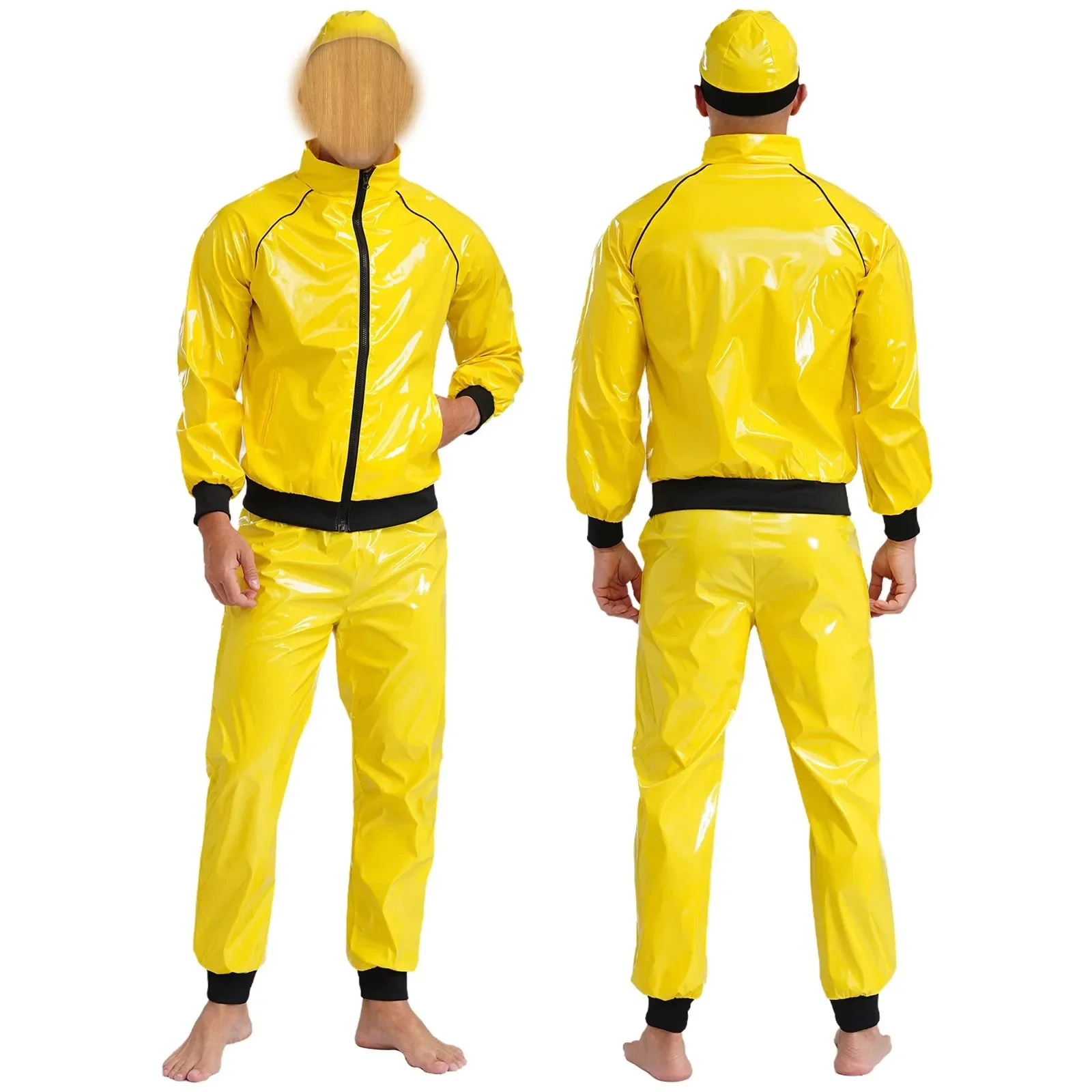 Costume cosplay da cantante rap anni '90 da uomo Abbigliamento sportivo giallo Black Gang Novità Catene per costumi per adulti Occhiali da sole Accessori per barba