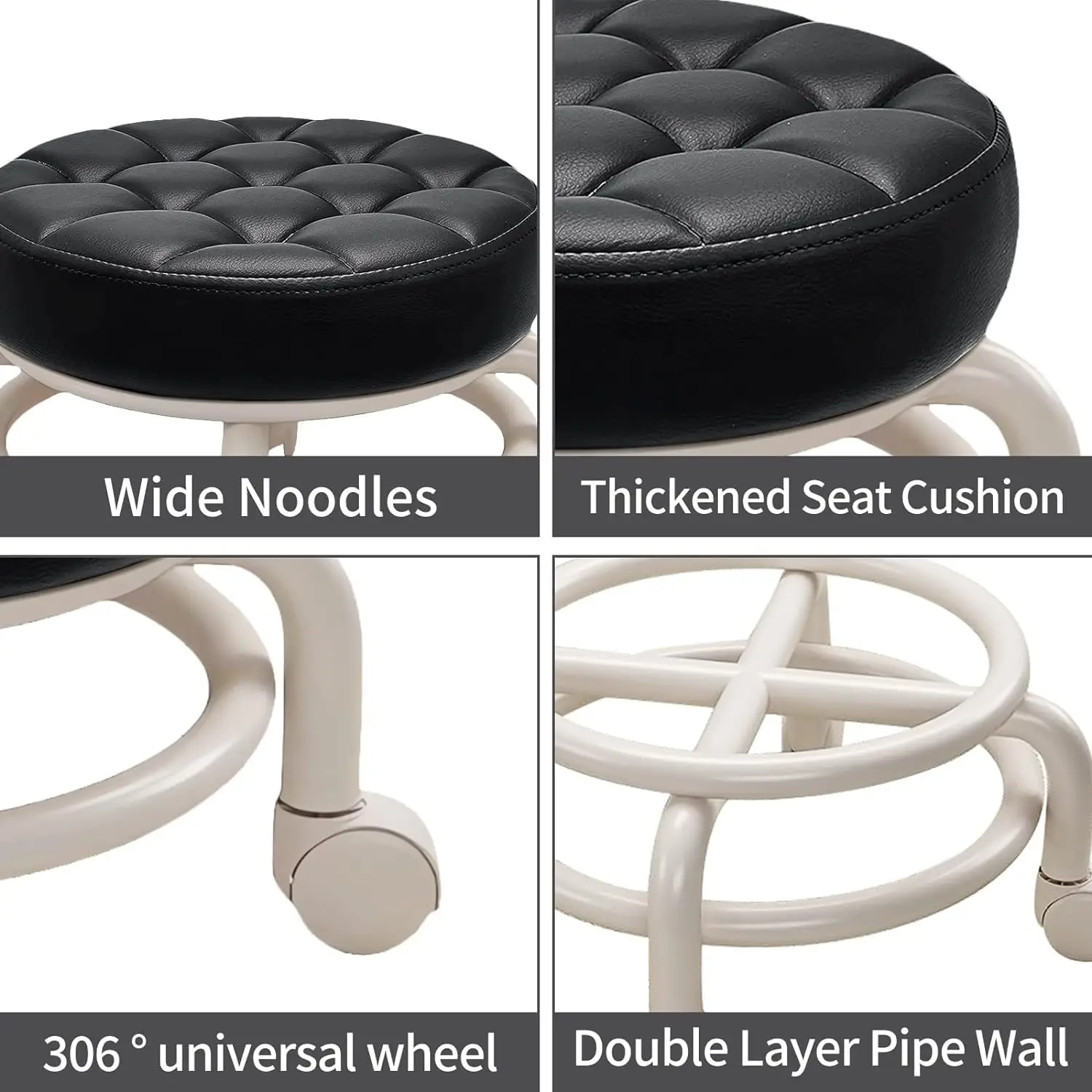 360 Rotating Low Stool with Wheels PU Leather Low Stool Home Pulley Low Stool Sofa Stool Small Chair for Nail Salon Pedicure SPA