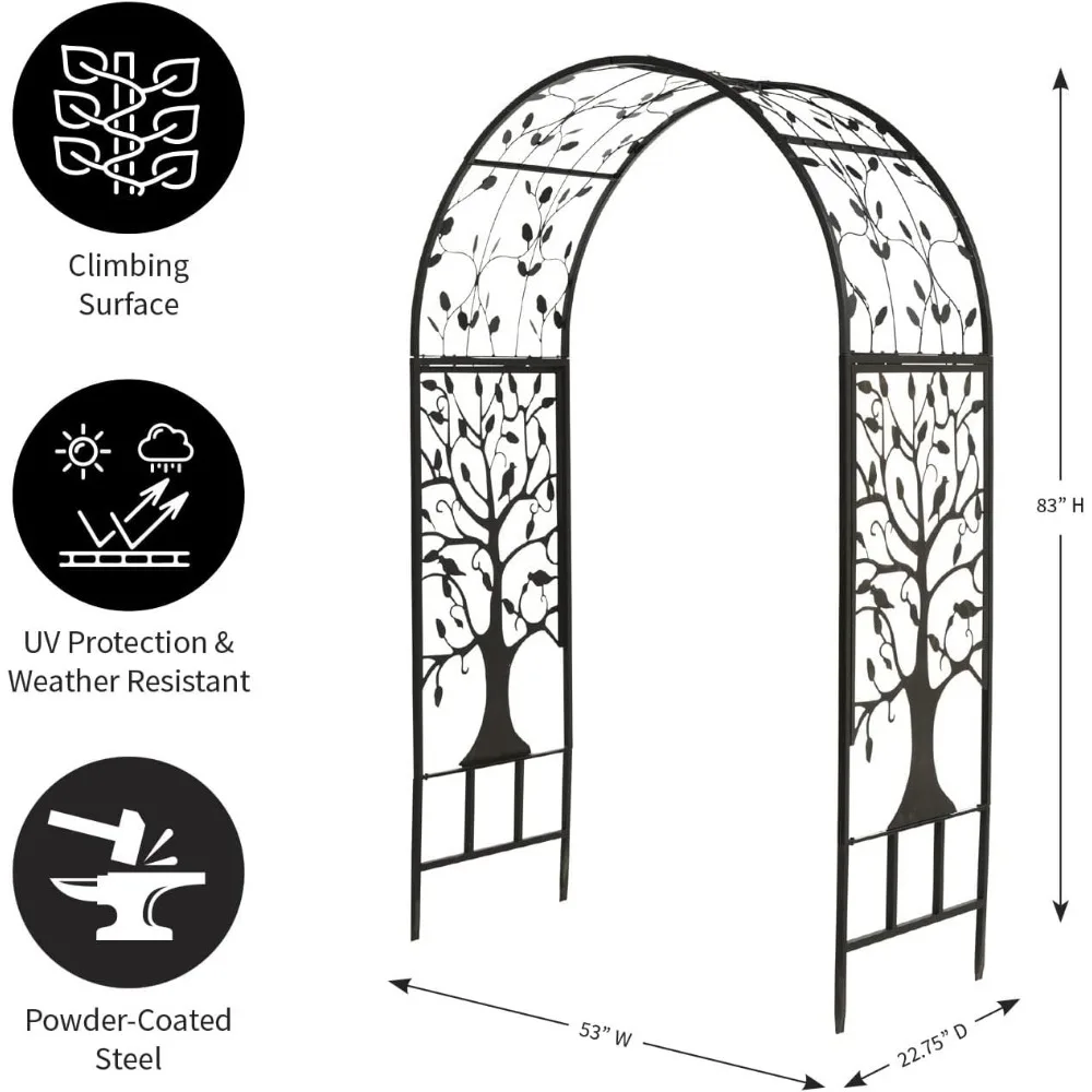 Arch Metal Outdoor Garden Arbor, Tree of Life, 84