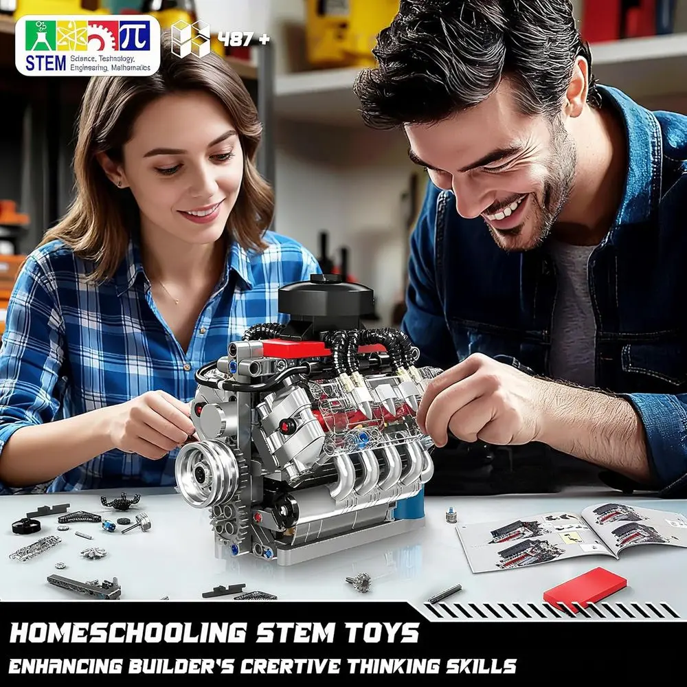 مجموعة محرك V8 المصغرة DIY - قم ببناء وعرض محرك نموذج سيارة العمل الخاص بك، لعبة STEM للبالغين