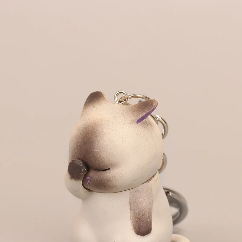 Cute Shy Cat Keychains Chubby Kitten Keyring Trinket Bag Ornament Keys