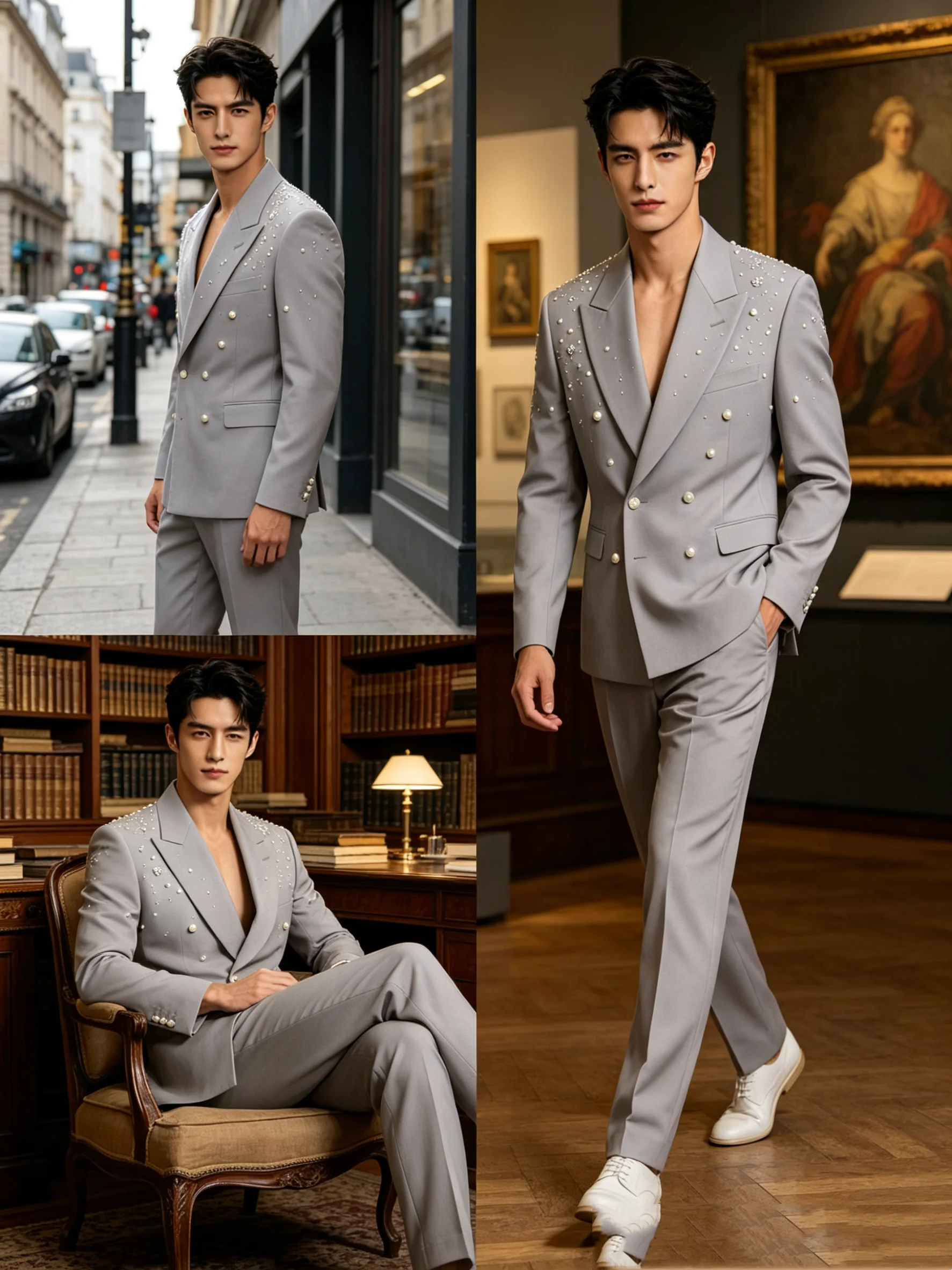 Pearls Grey Men Suit Set 2 Pcs Blazer+Pants Trousers Designer Cotton Customized Formal Office Jacket Wedding Tuxedos Prom Coat