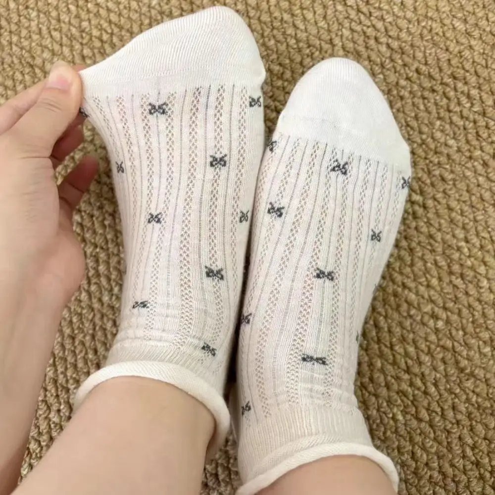 

5Pairs Ins Style Mesh Bow Short Socks Ruffle Breathable Sweet Ankle Socks Ballet Style Female Hosiery Tube Socks Women Lady
