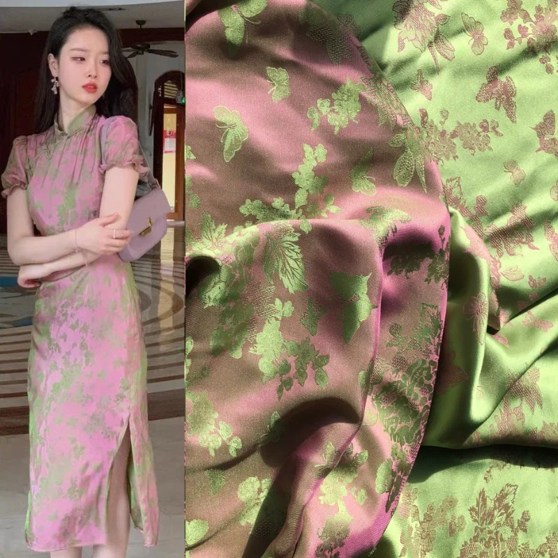 

Double Color Butterfly Floral Silk Jacquard Polyester Cotton Fabric Ethnic Chinese Dress Horse Face Skirt Cheongsam Textile