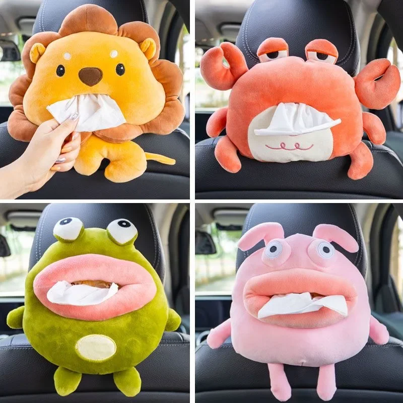 Creative Cartoon Lion Car Tissue Box Holder - Cute Crab Design Hanging Paper Towel Box Car Interior Decor Paper Drawer Cover